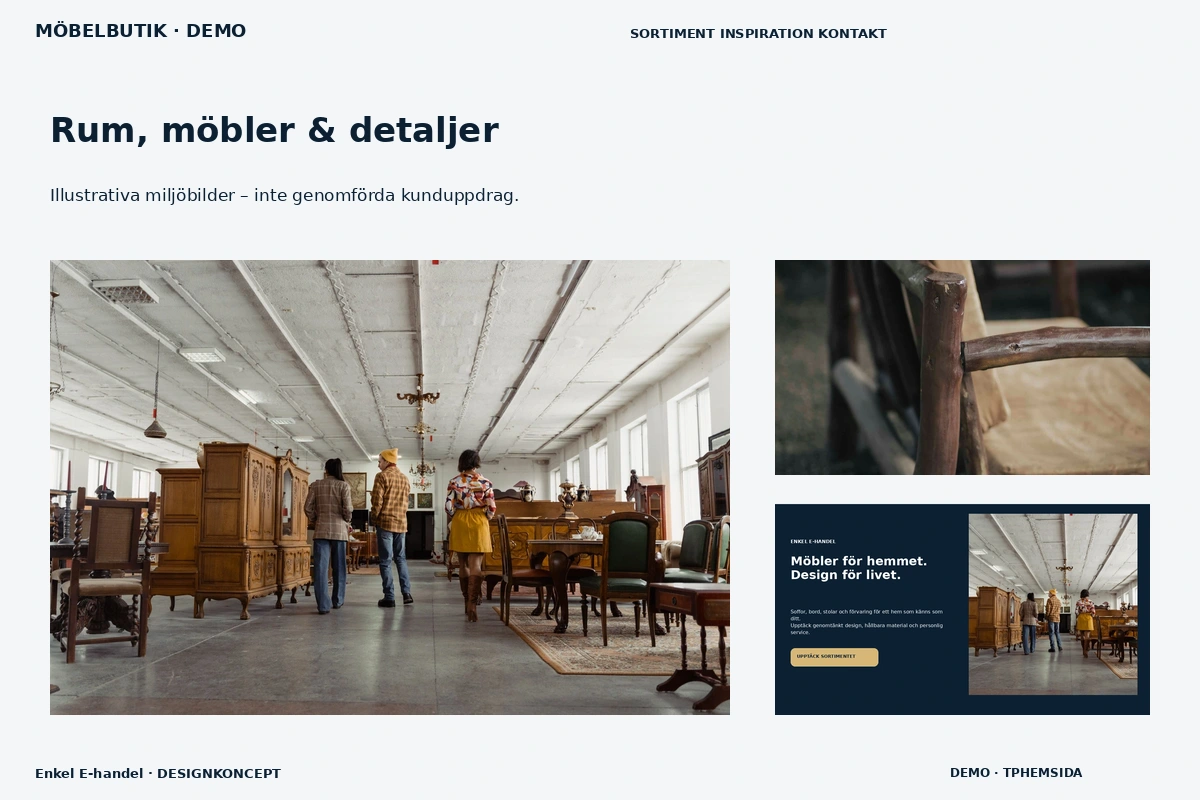 Enkel E-handel – Rum, möbler & detaljer för möbelbutik