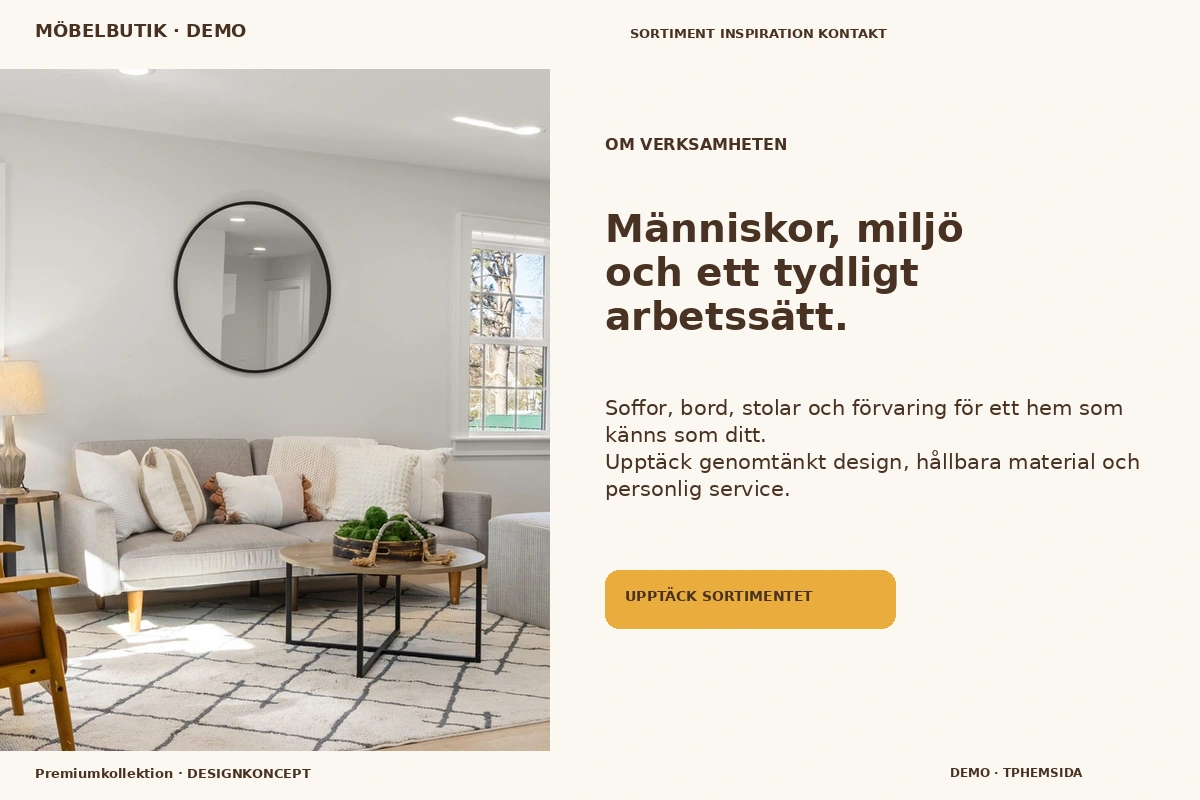 Premiumkollektion – Om verksamheten för möbelbutik