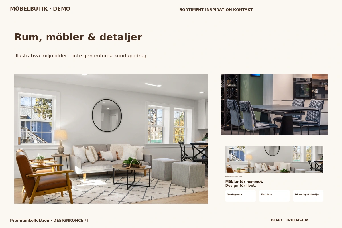 Premiumkollektion – Rum, möbler & detaljer för möbelbutik