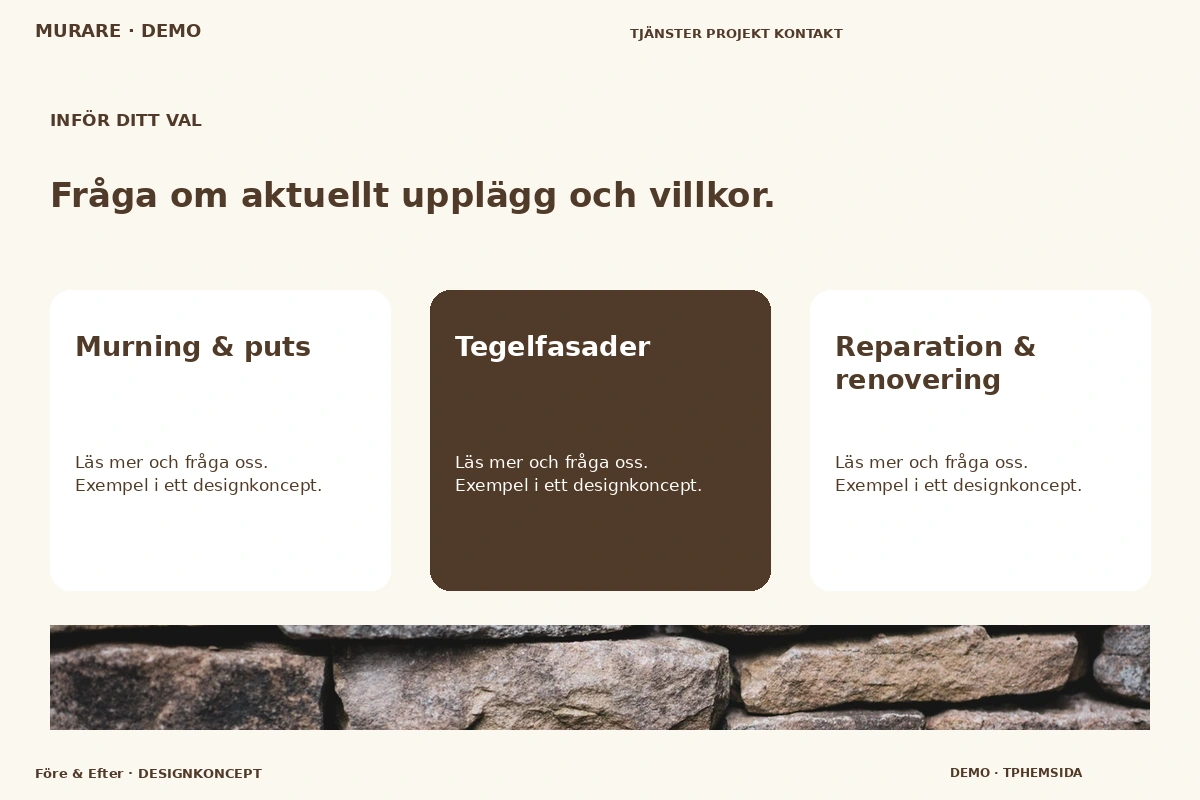 Före & Efter – Alternativ & villkor för murare