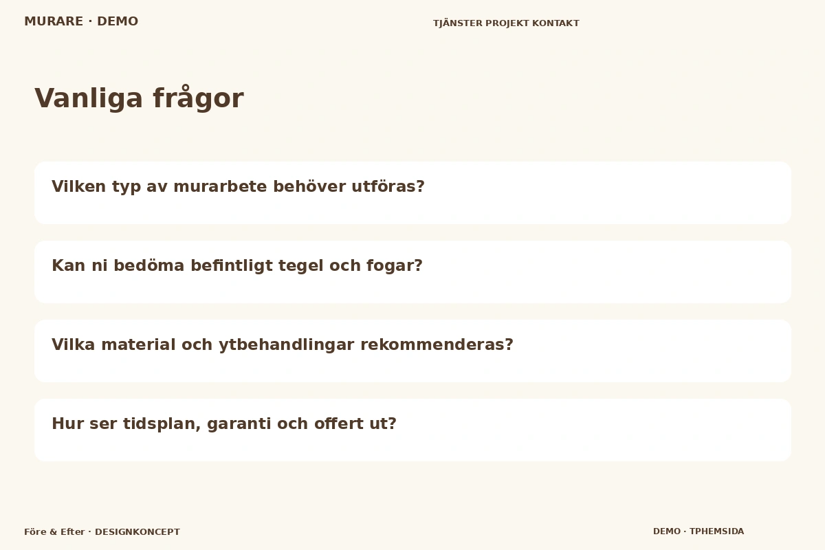 Före & Efter – Vanliga frågor för murare