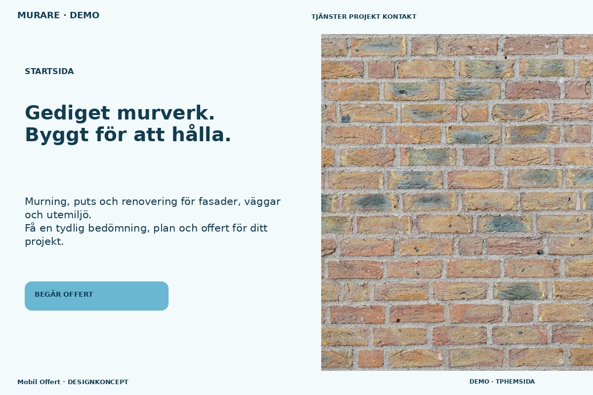 Mobil Offert – Startsida för murare