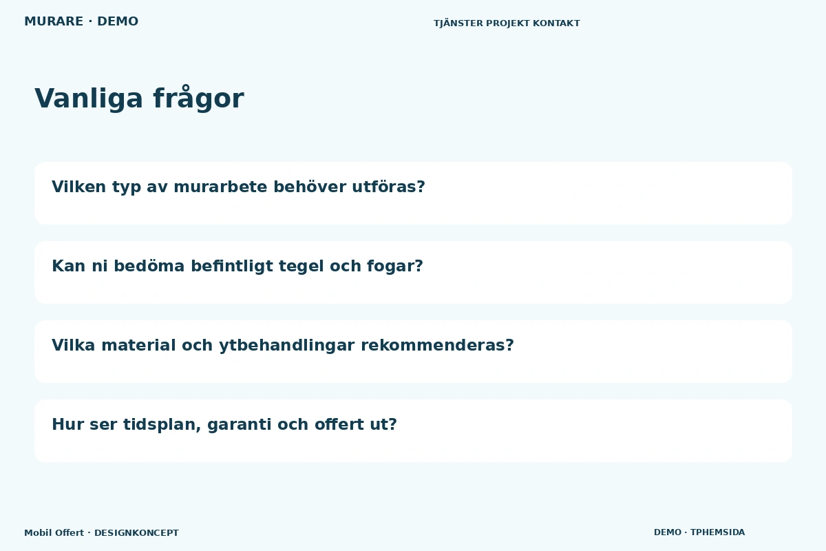 Mobil Offert – Vanliga frågor för murare