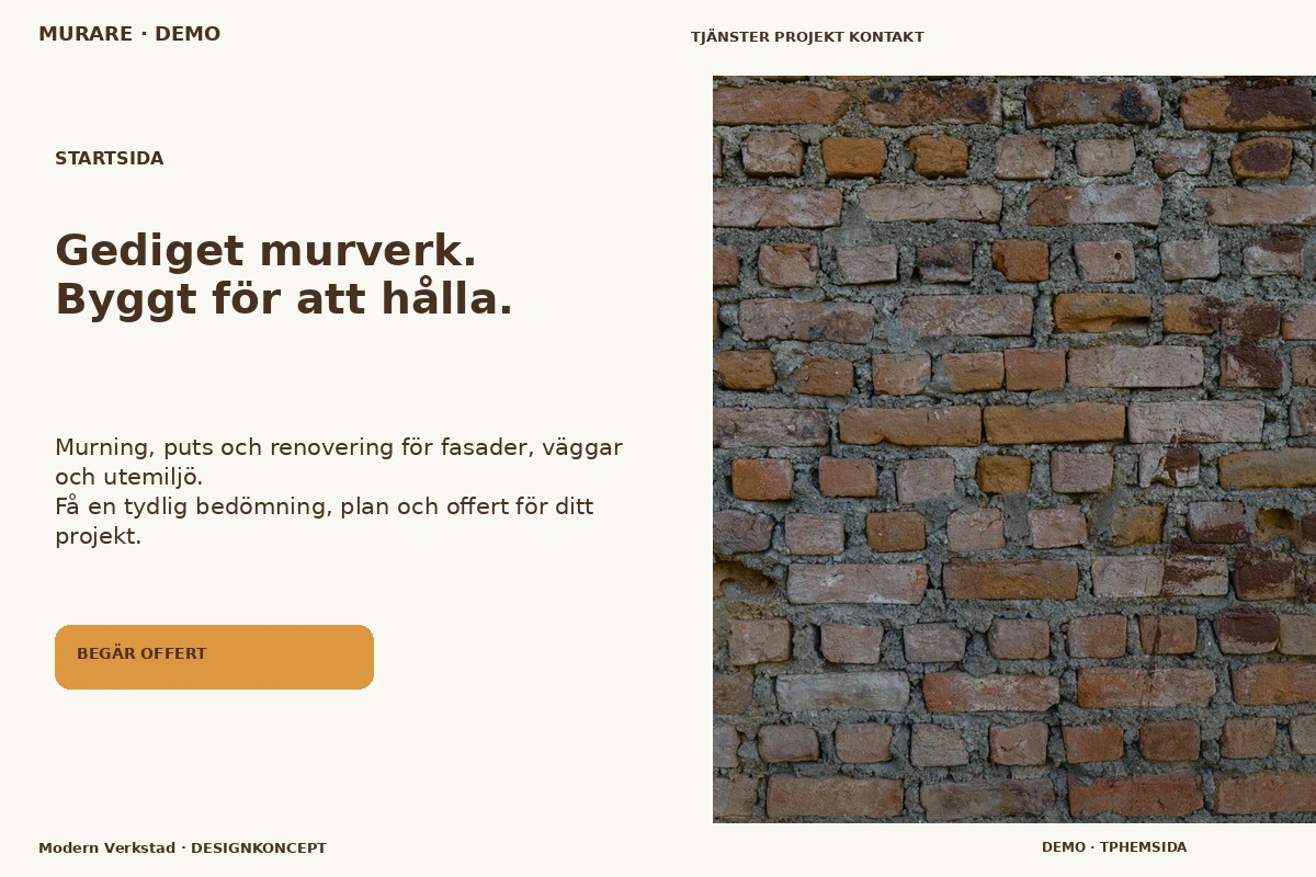 Modern Verkstad – Startsida för murare