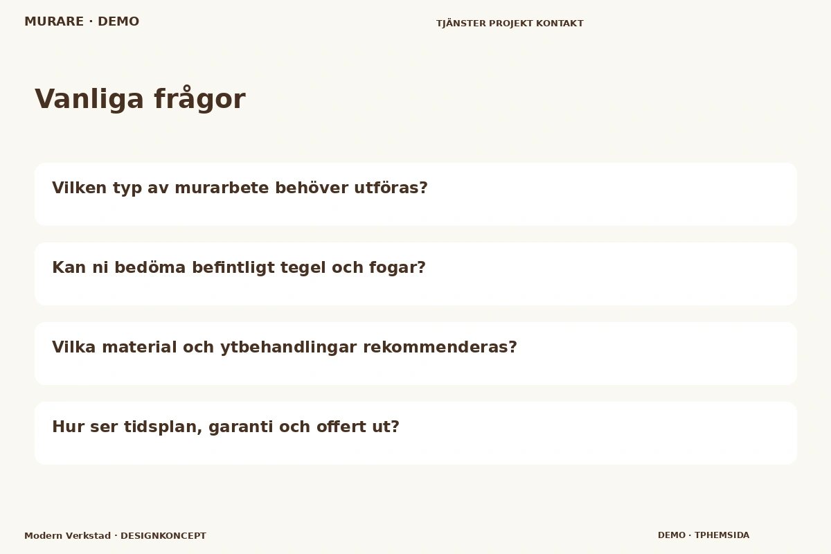 Modern Verkstad – Vanliga frågor för murare