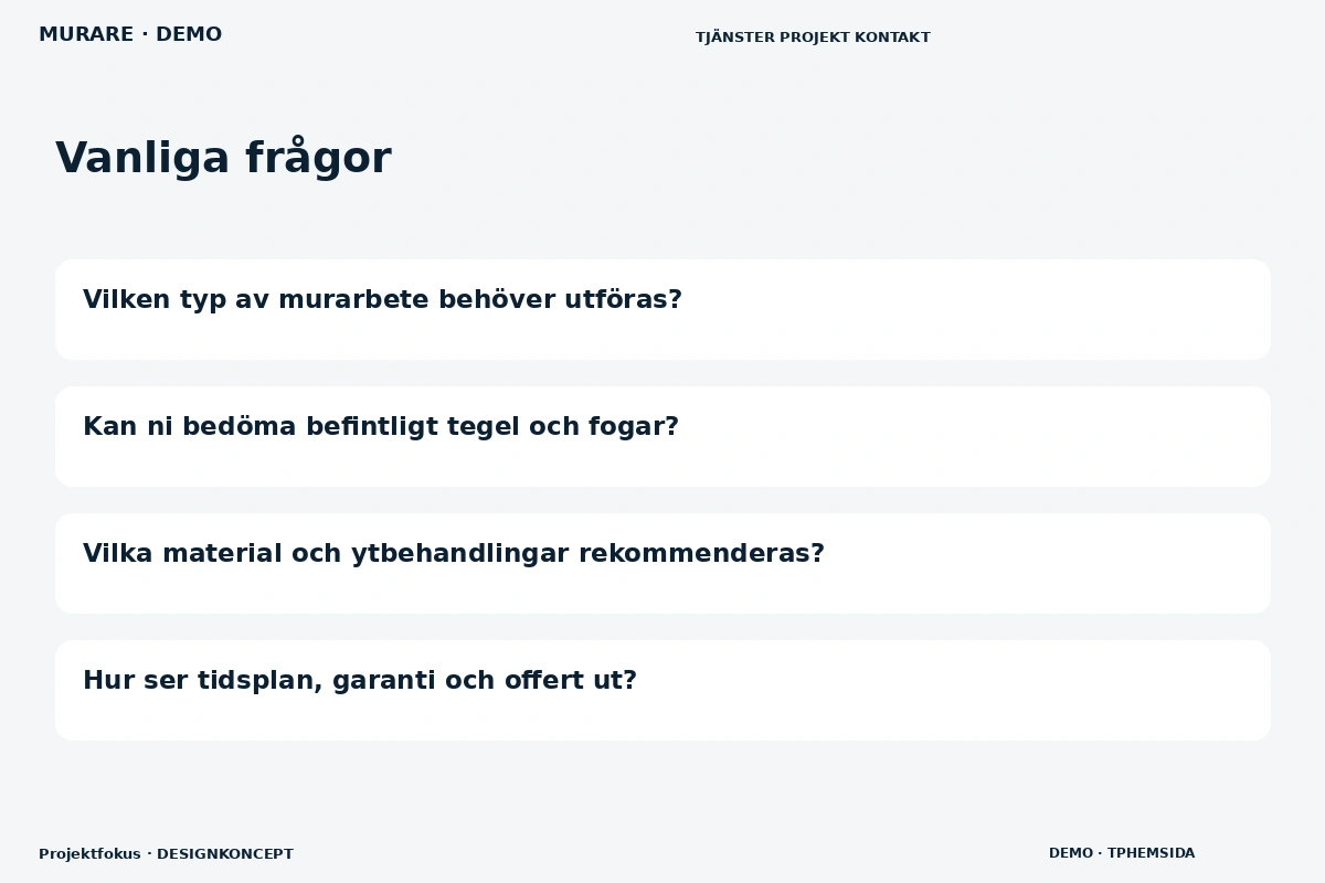 Projektfokus – Vanliga frågor för murare