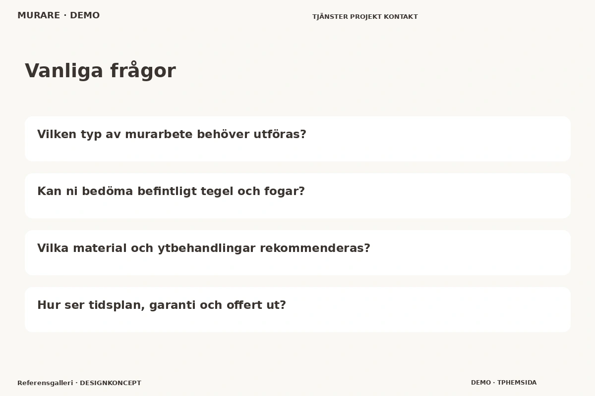 Referensgalleri – Vanliga frågor för murare