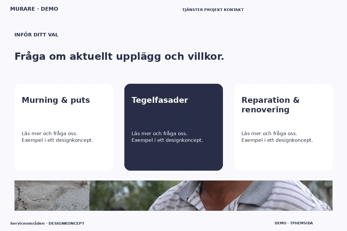 Serviceområden – Alternativ & villkor för murare