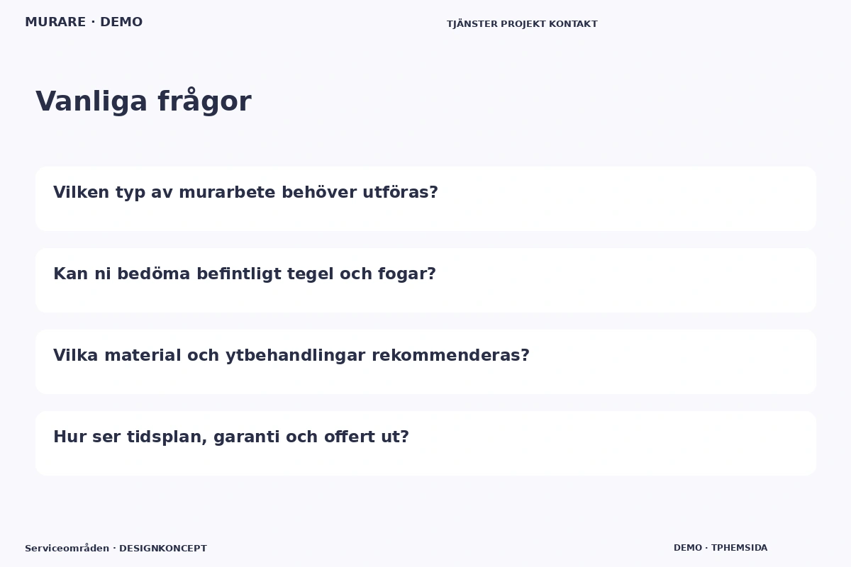 Serviceområden – Vanliga frågor för murare