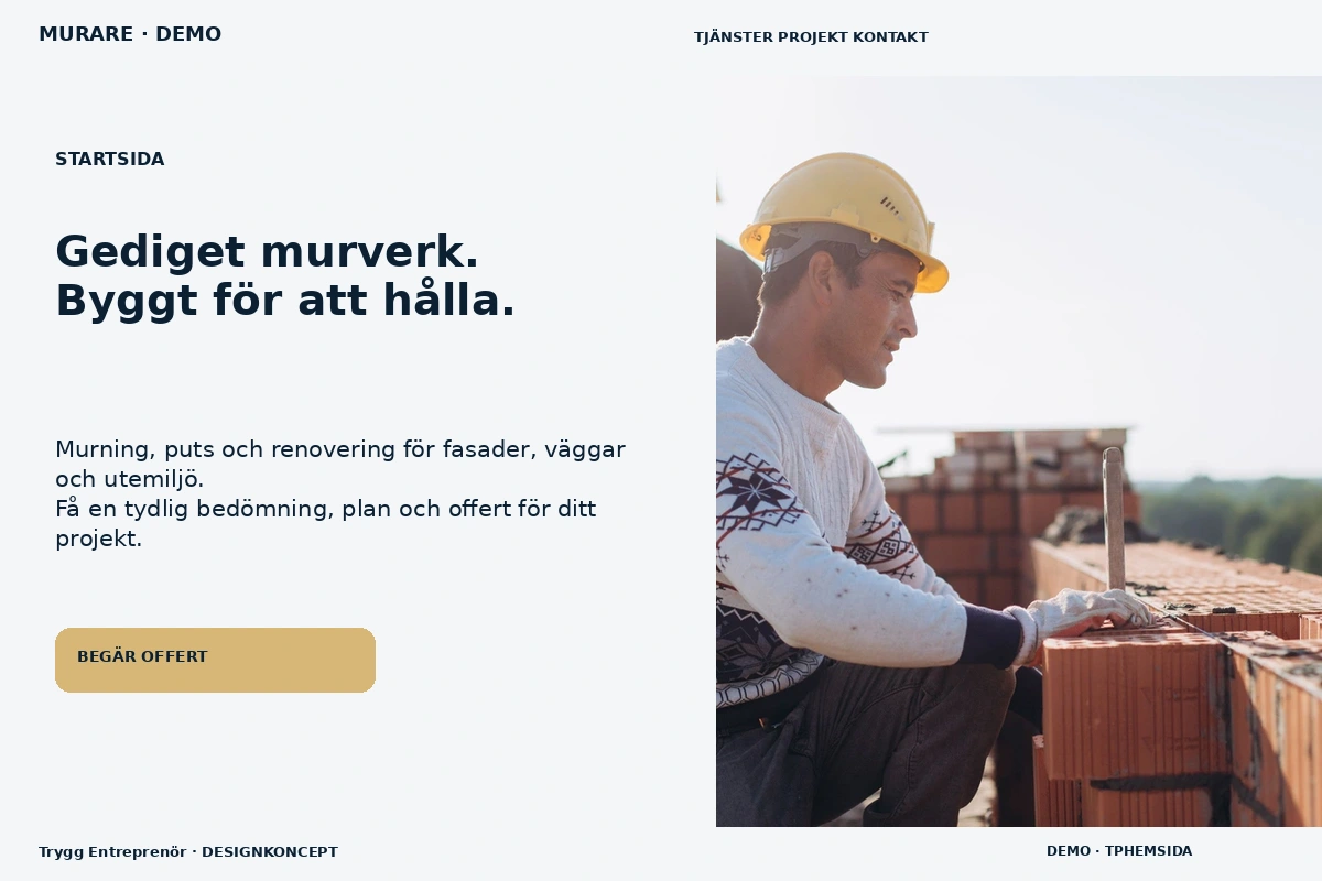 Trygg Entreprenör – Startsida för murare