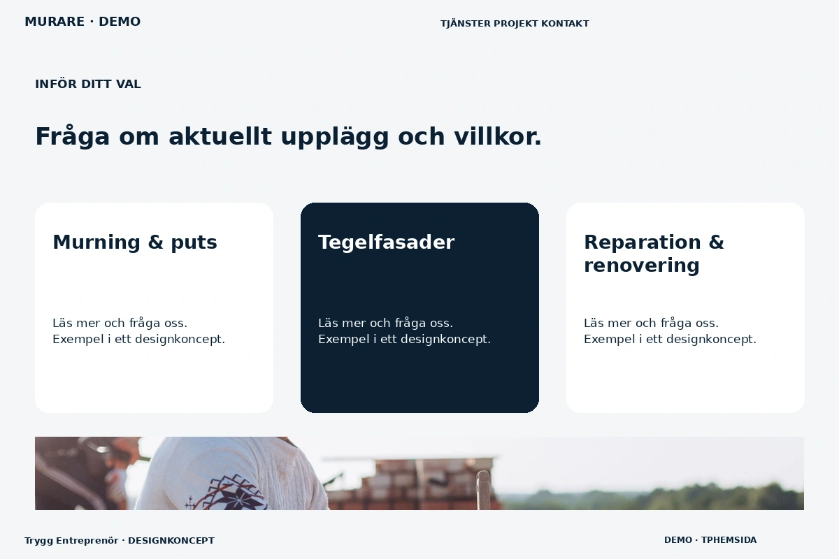 Trygg Entreprenör – Alternativ & villkor för murare