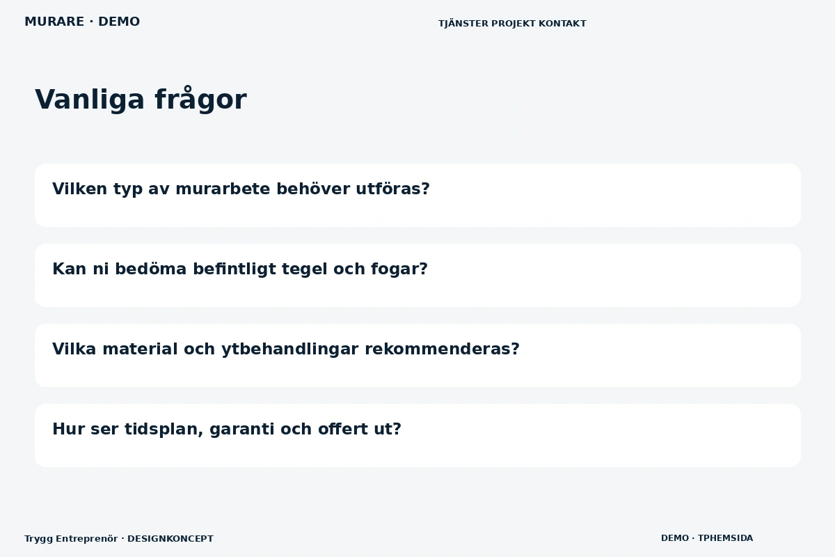 Trygg Entreprenör – Vanliga frågor för murare