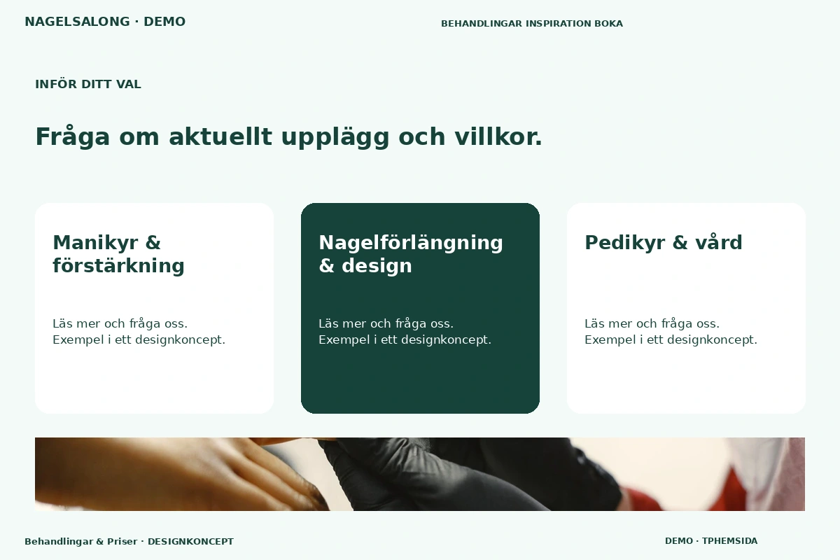 Behandlingar & Priser – Alternativ & villkor för nagelsalong