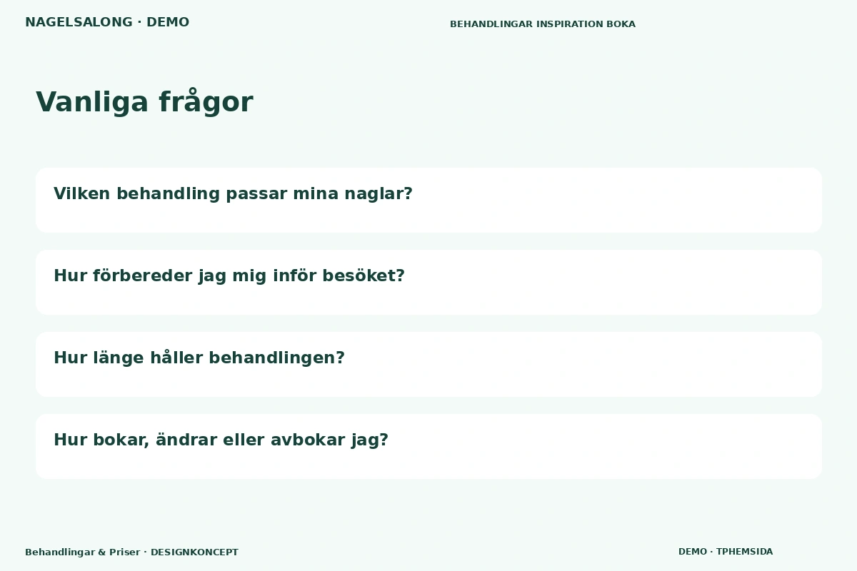 Behandlingar & Priser – Vanliga frågor för nagelsalong
