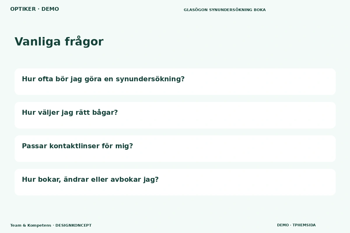Team & Kompetens – Vanliga frågor för optiker