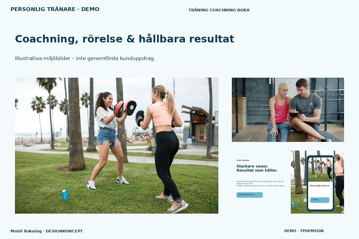 Mobil Bokning – Coachning, rörelse & hållbara resultat för personlig tränare