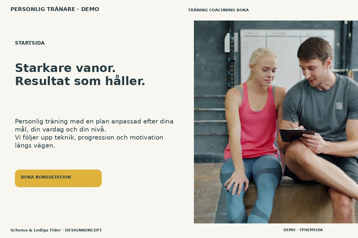 Schema & Lediga Tider – Startsida för personlig tränare