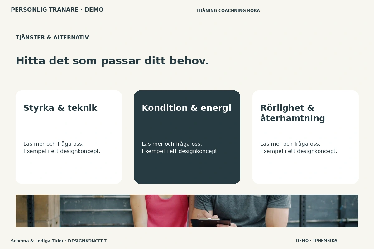 Schema & Lediga Tider – Tjänster & alternativ för personlig tränare