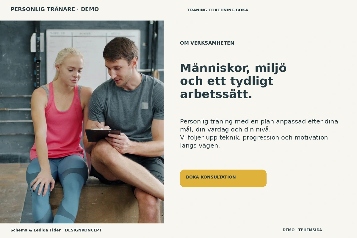 Schema & Lediga Tider – Om verksamheten för personlig tränare