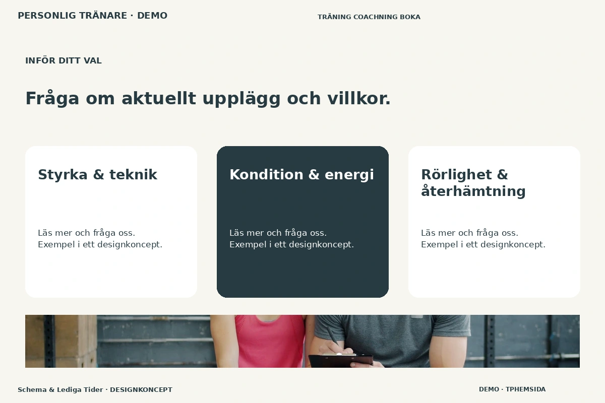 Schema & Lediga Tider – Alternativ & villkor för personlig tränare