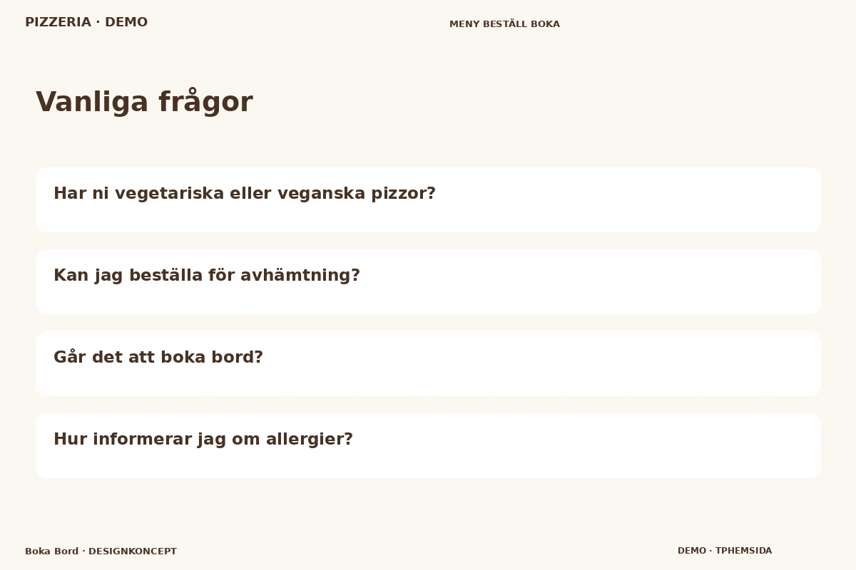 Boka Bord – Vanliga frågor för pizzeria