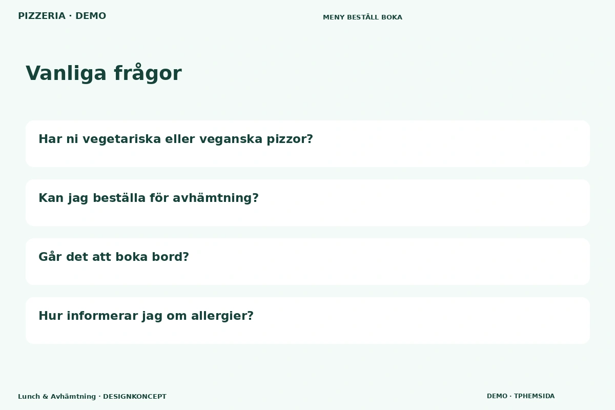 Lunch & Avhämtning – Vanliga frågor för pizzeria