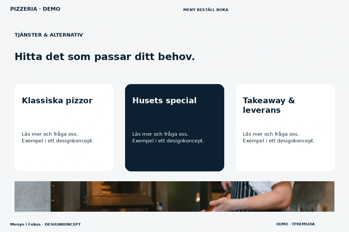 Menyn i Fokus – Tjänster & alternativ för pizzeria
