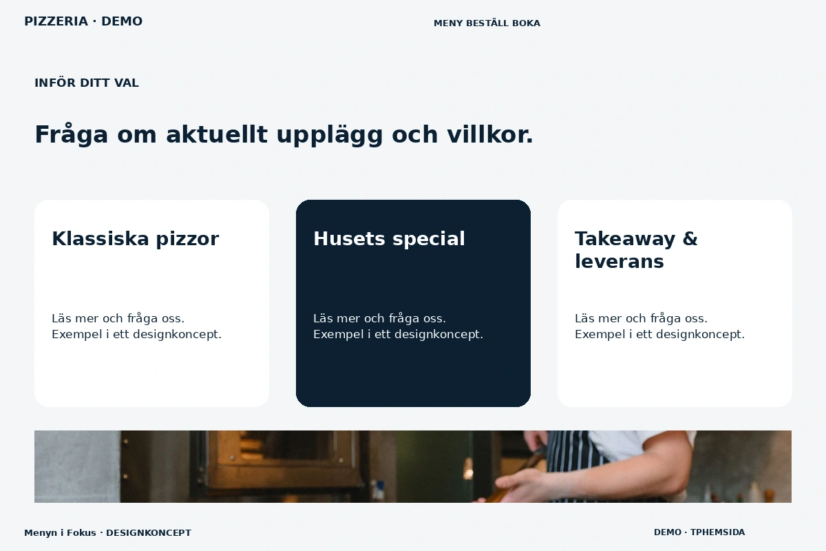Menyn i Fokus – Alternativ & villkor för pizzeria