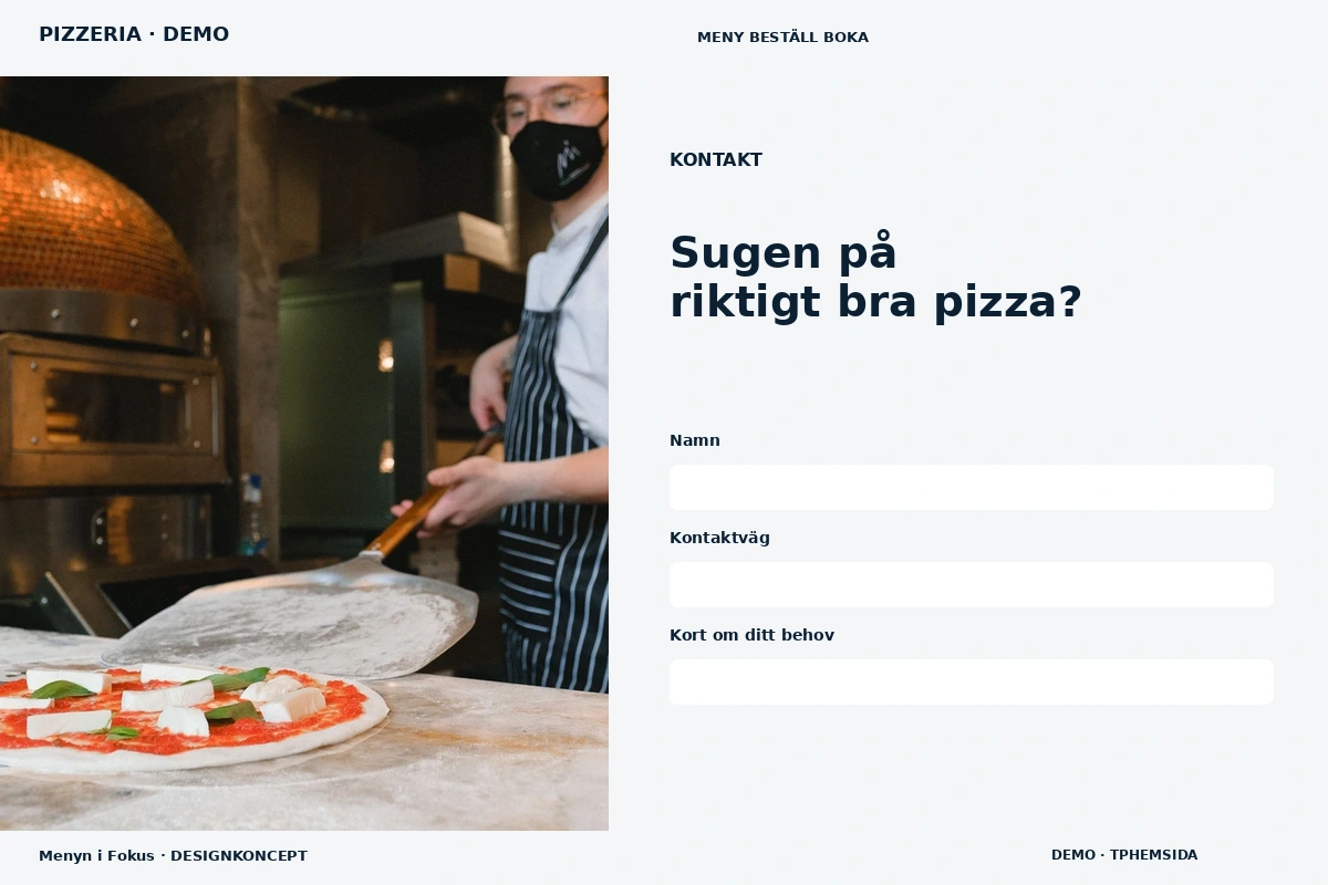 Menyn i Fokus – Kontakt för pizzeria