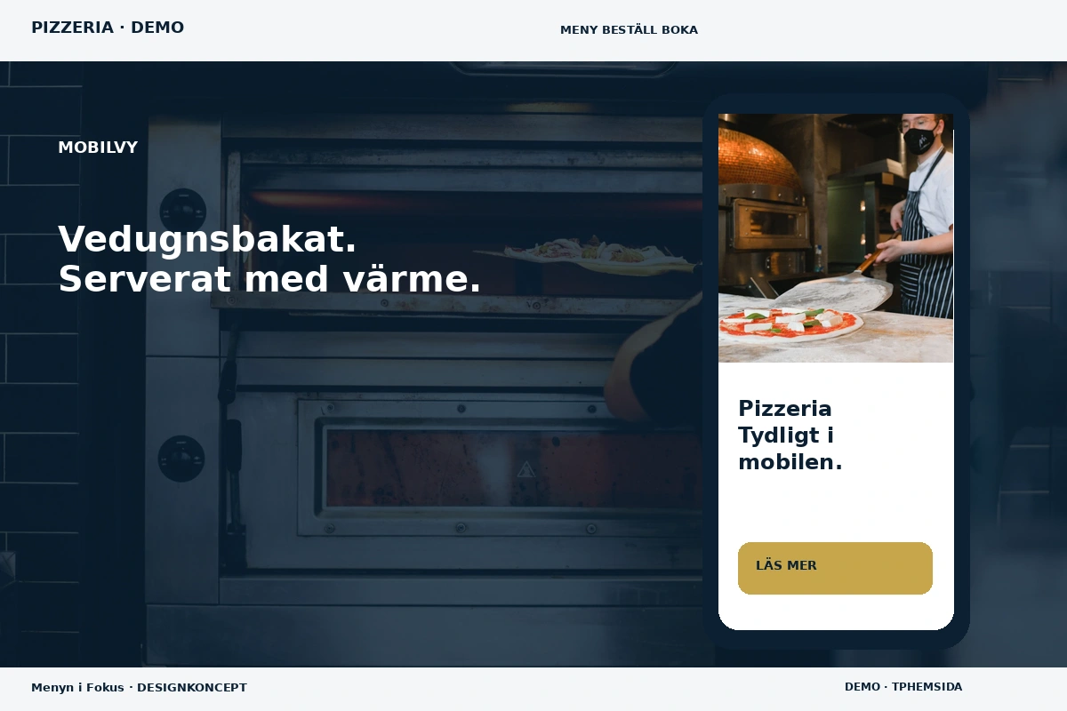 Menyn i Fokus – Mobilvy för pizzeria