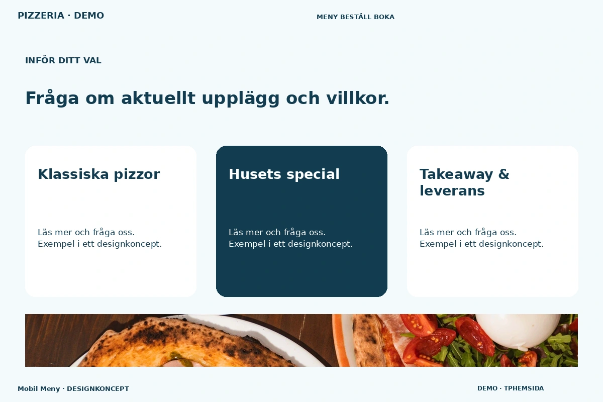 Mobil Meny – Alternativ & villkor för pizzeria