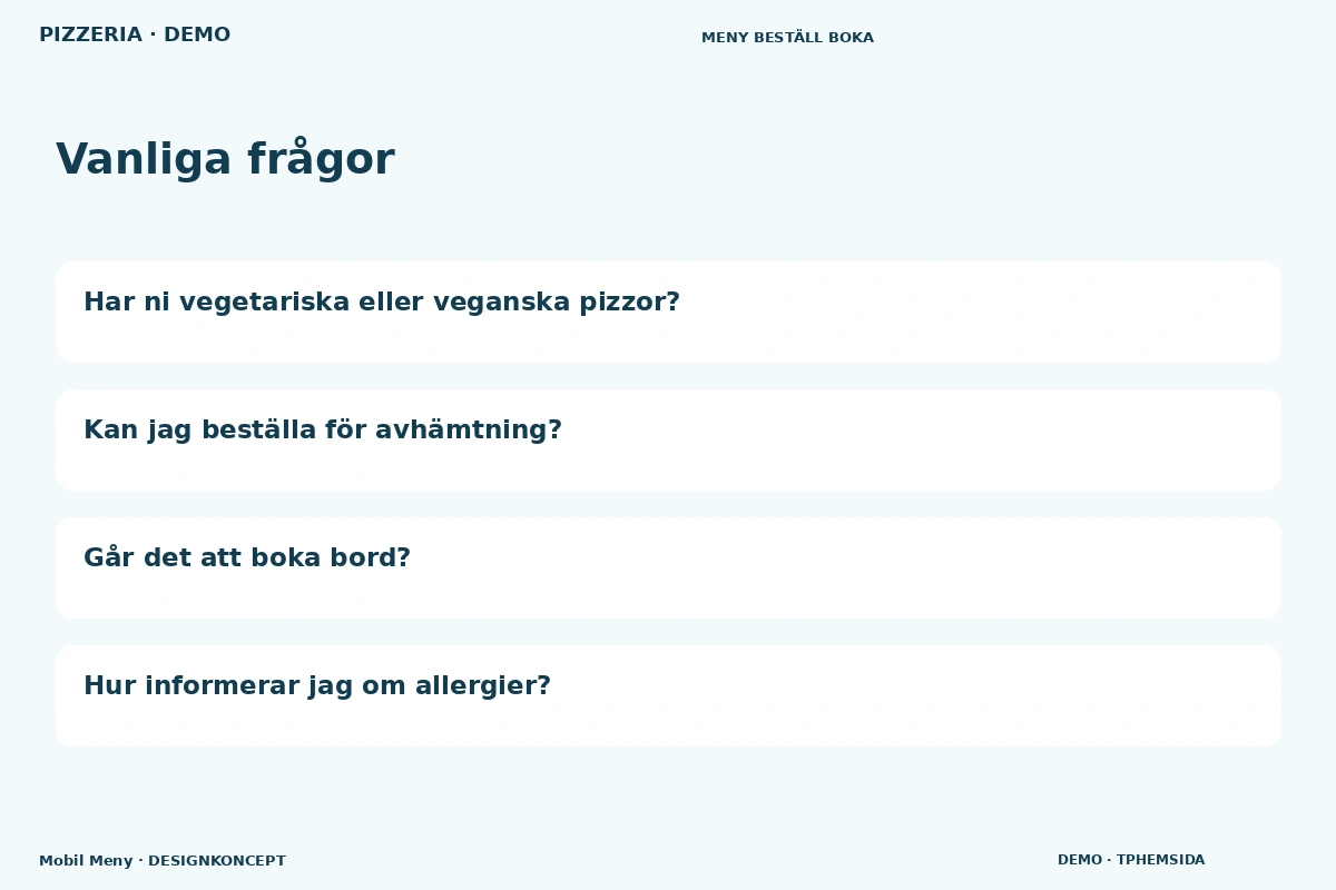 Mobil Meny – Vanliga frågor för pizzeria