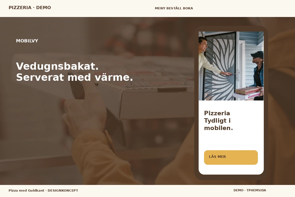 Pizza med Guldkant – Mobilvy för pizzeria