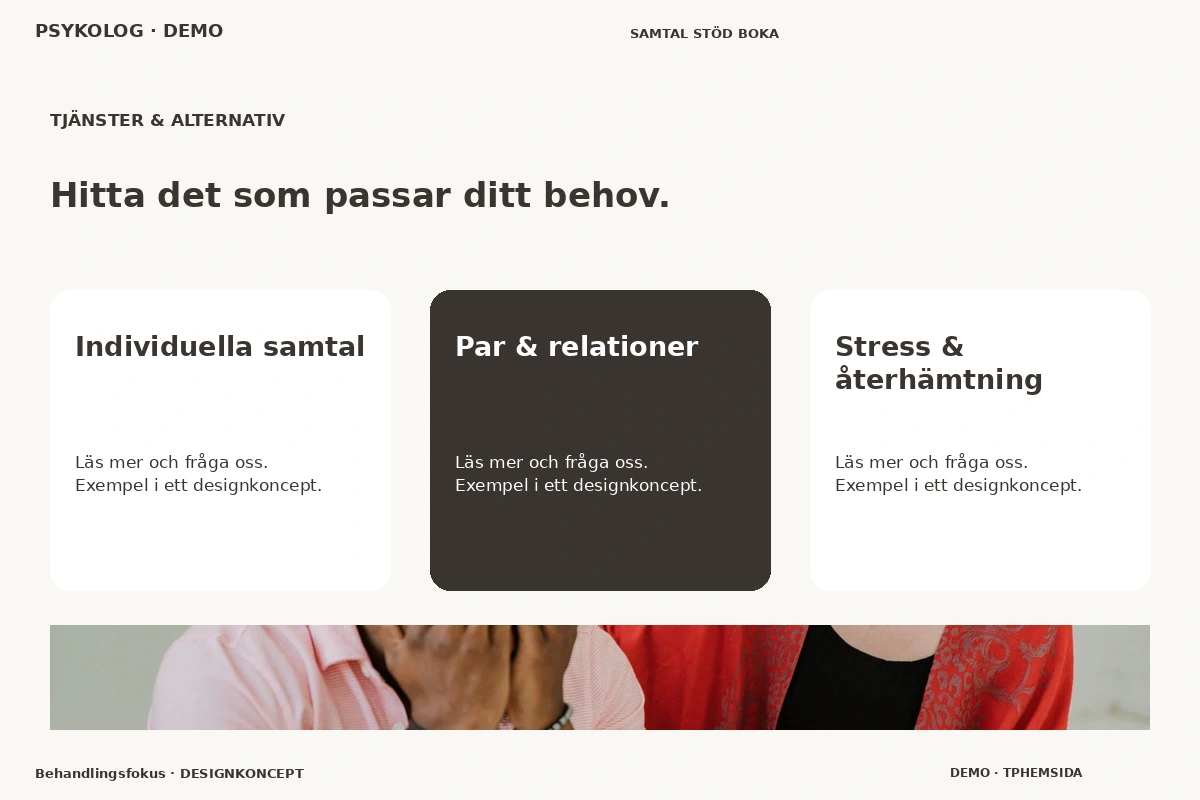 Behandlingsfokus – Tjänster & alternativ för psykolog