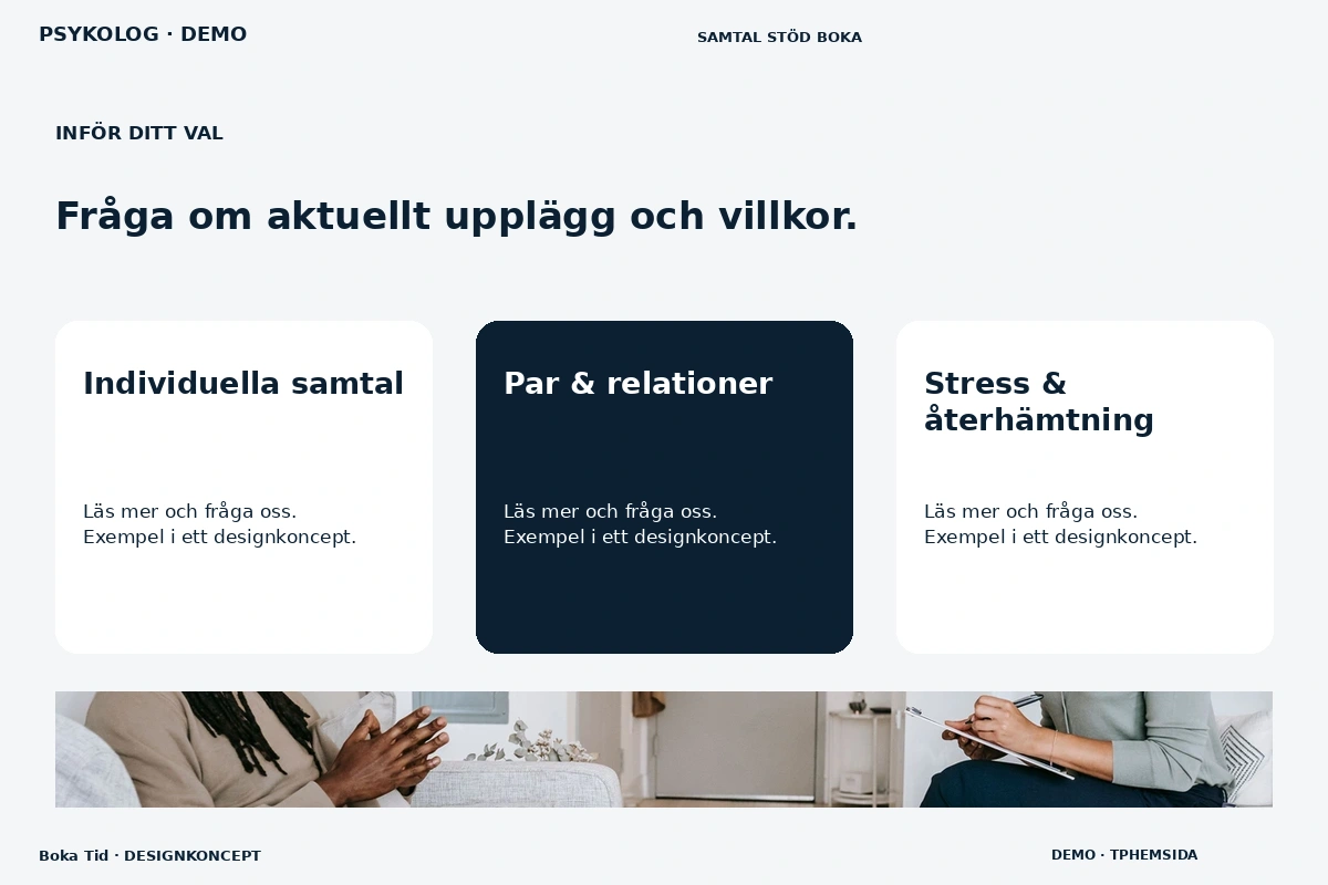 Boka Tid – Alternativ & villkor för psykolog