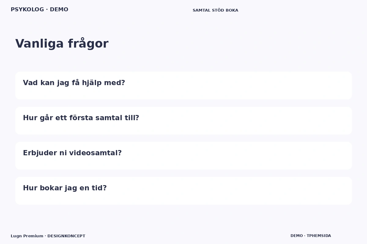 Lugn Premium – Vanliga frågor för psykolog