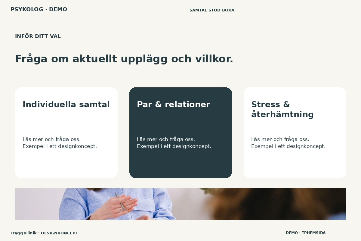 Trygg Klinik – Alternativ & villkor för psykolog