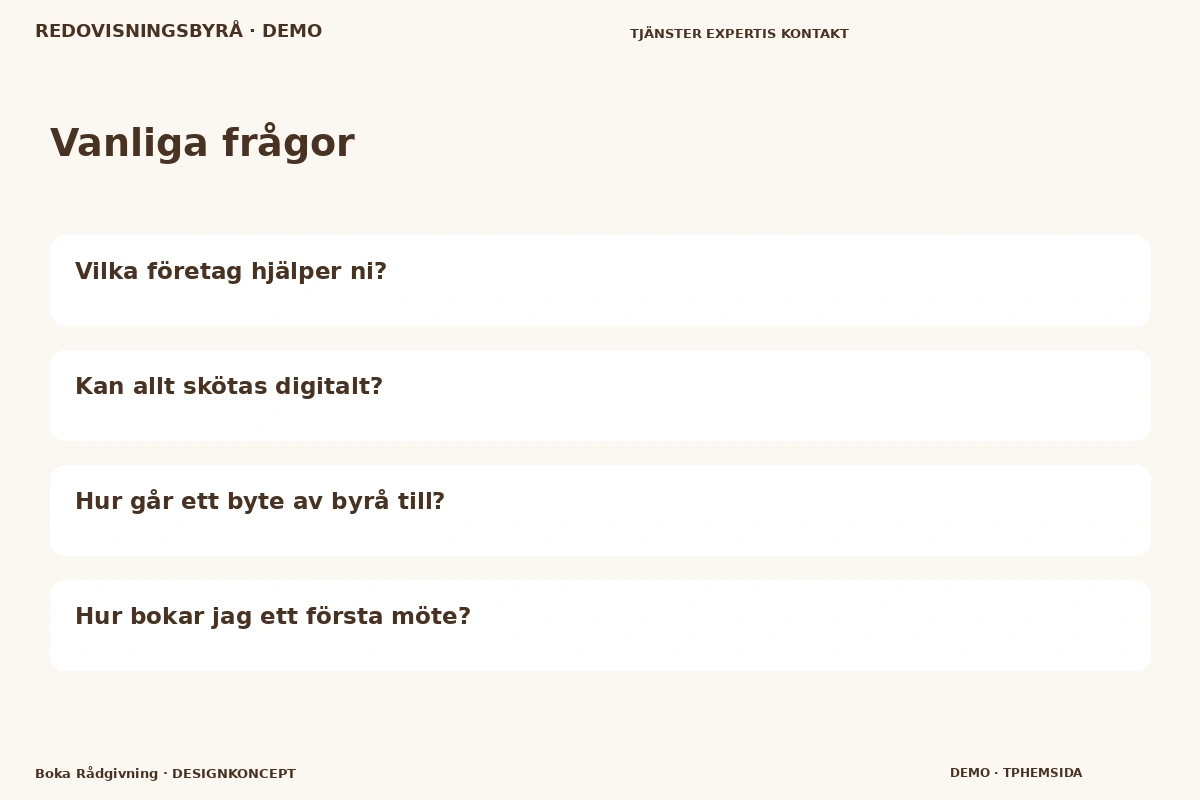 Boka Rådgivning – Vanliga frågor för redovisningsbyrå