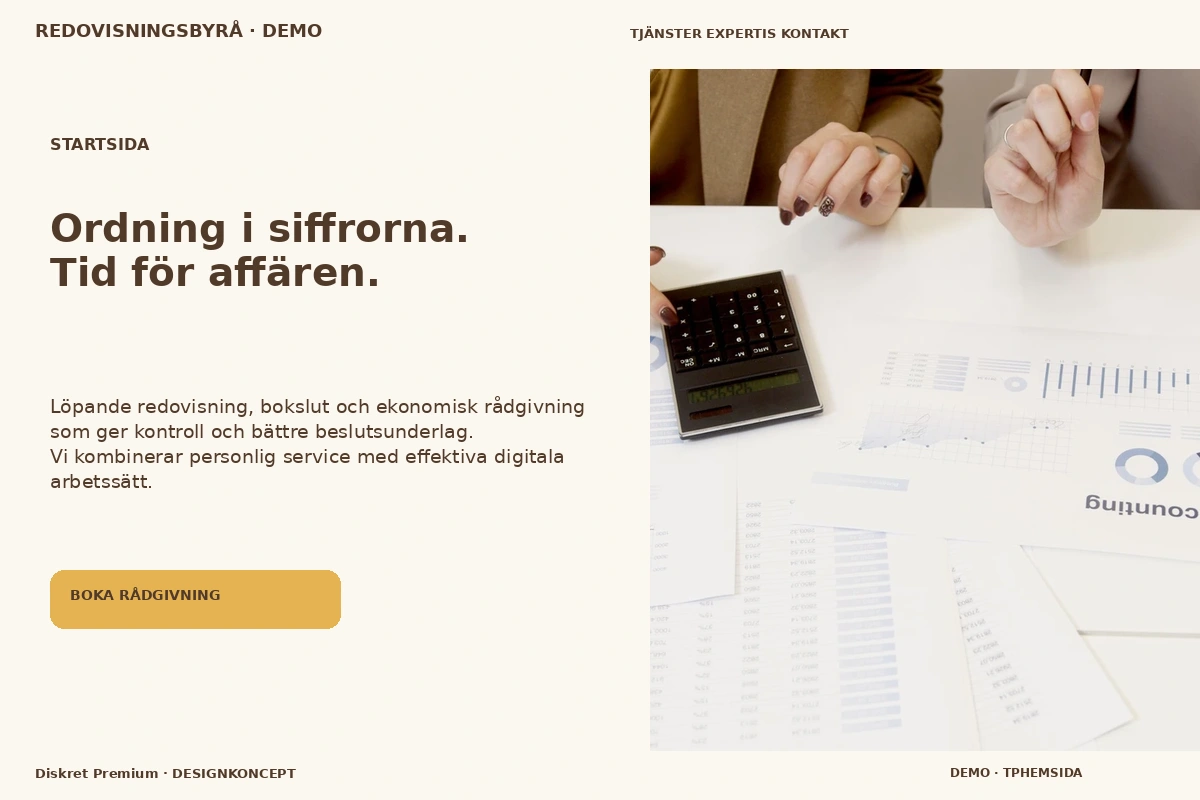 Diskret Premium – Startsida för redovisningsbyrå