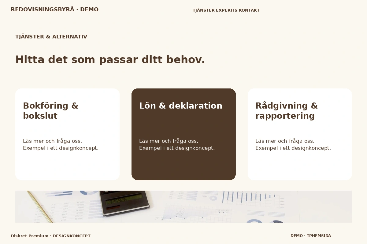 Diskret Premium – Tjänster & alternativ för redovisningsbyrå