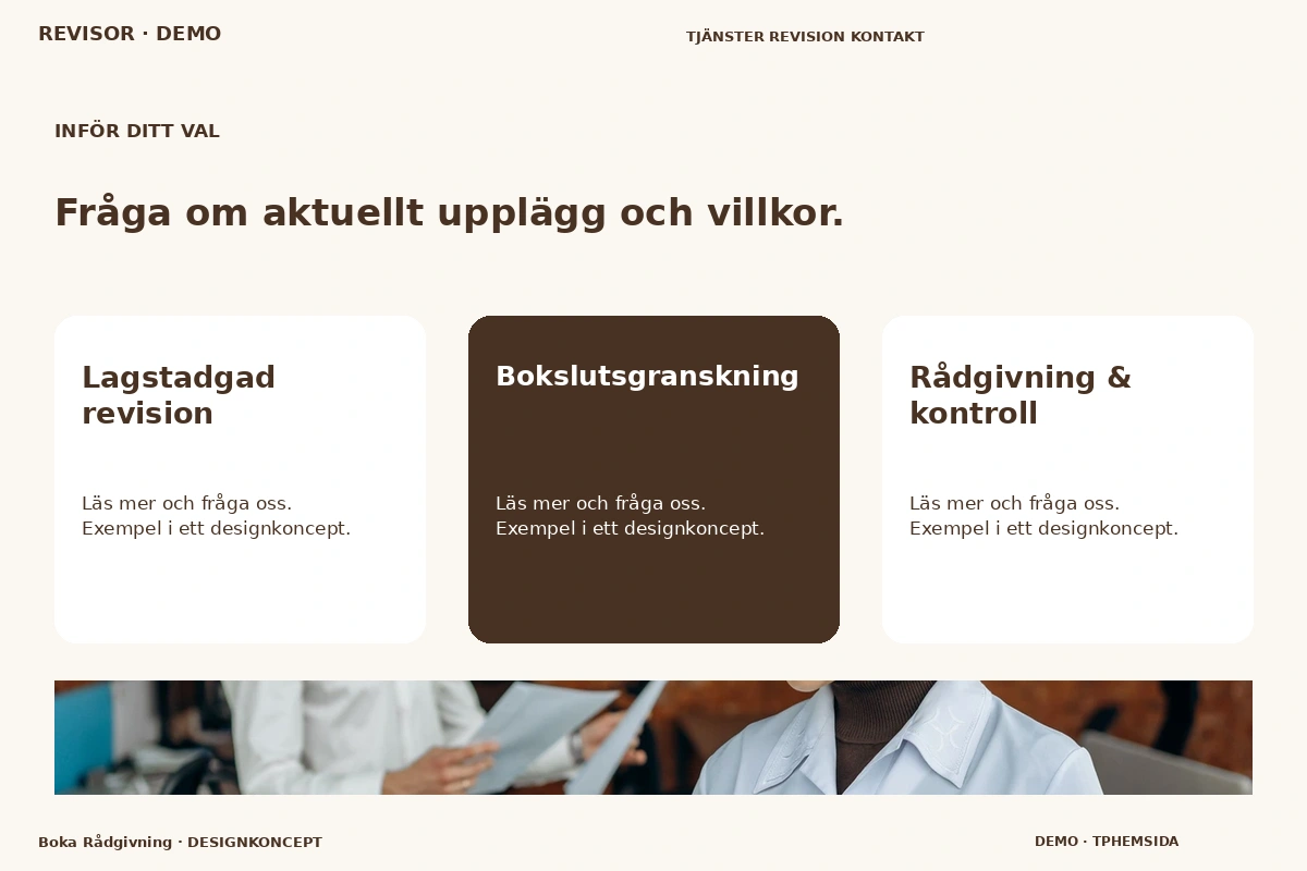 Boka Rådgivning – Alternativ & villkor för revisor