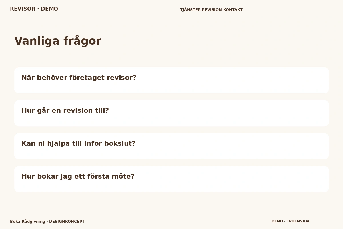 Boka Rådgivning – Vanliga frågor för revisor