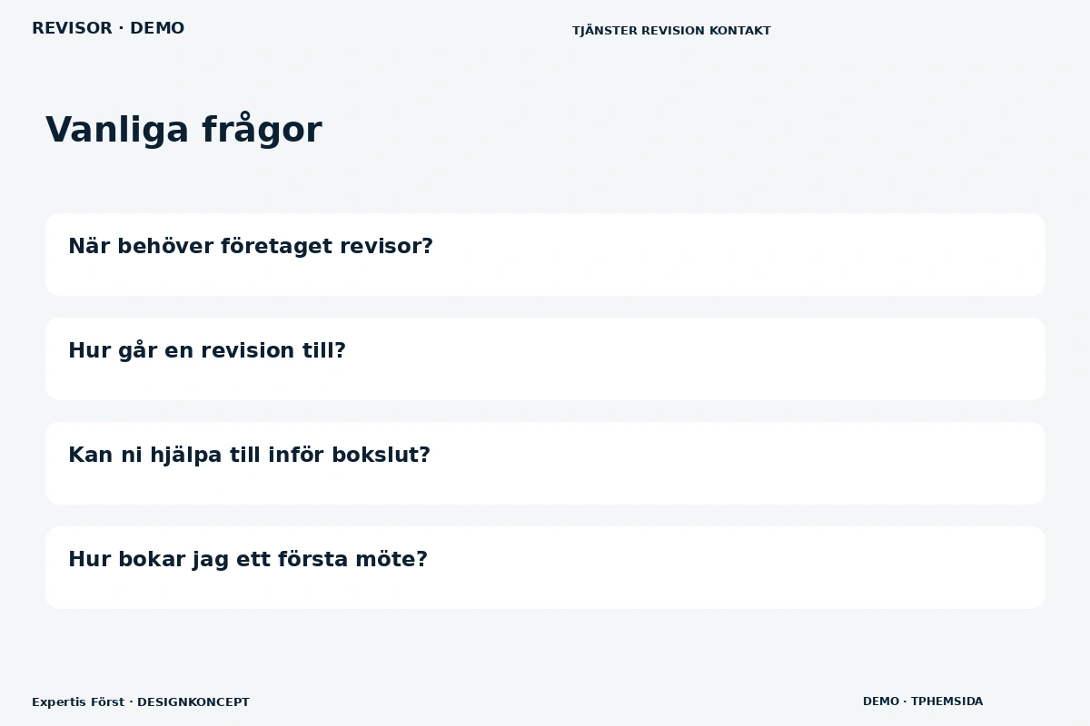 Expertis Först – Vanliga frågor för revisor