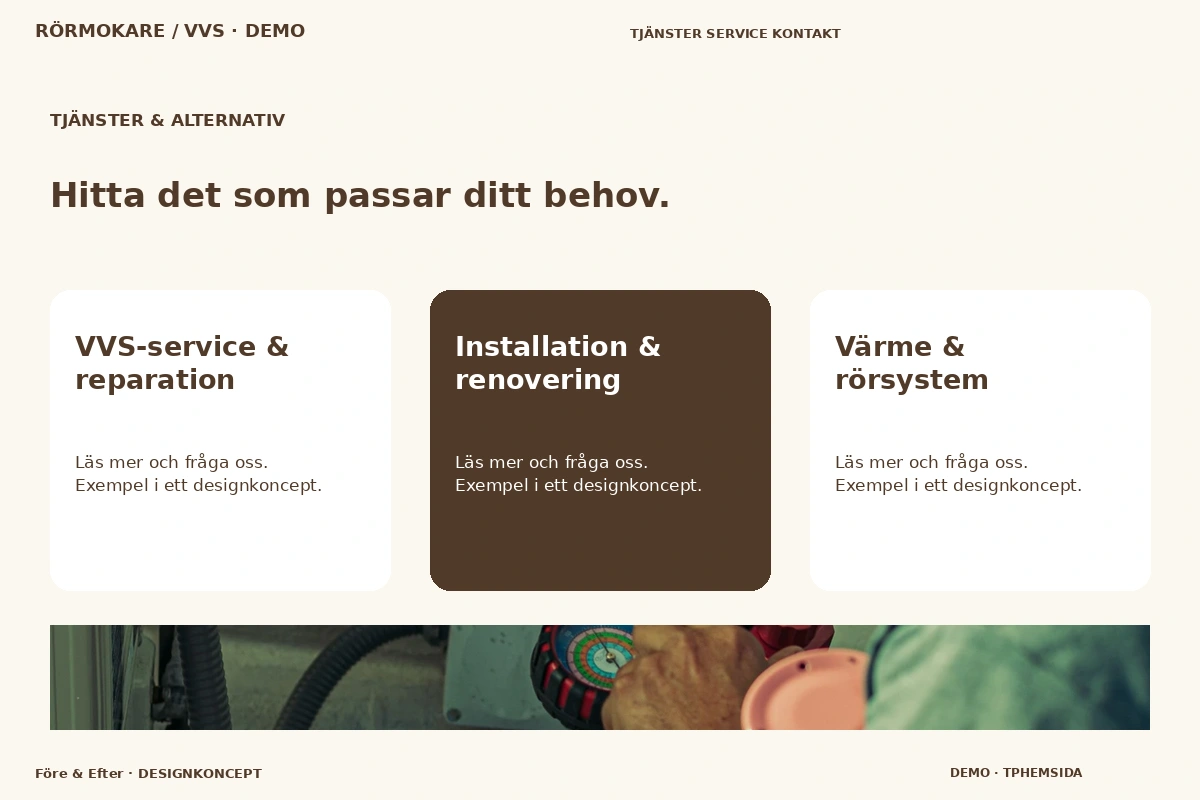 Före & Efter – Tjänster & alternativ för rörmokare / vvs