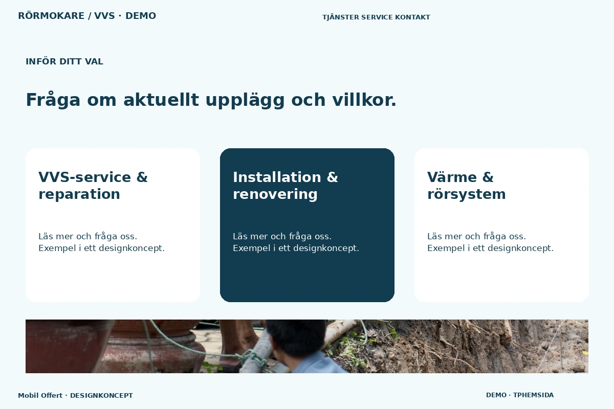Mobil Offert – Alternativ & villkor för rörmokare / vvs