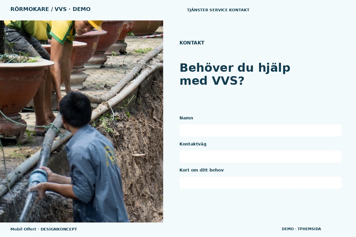 Mobil Offert – Kontakt för rörmokare / vvs