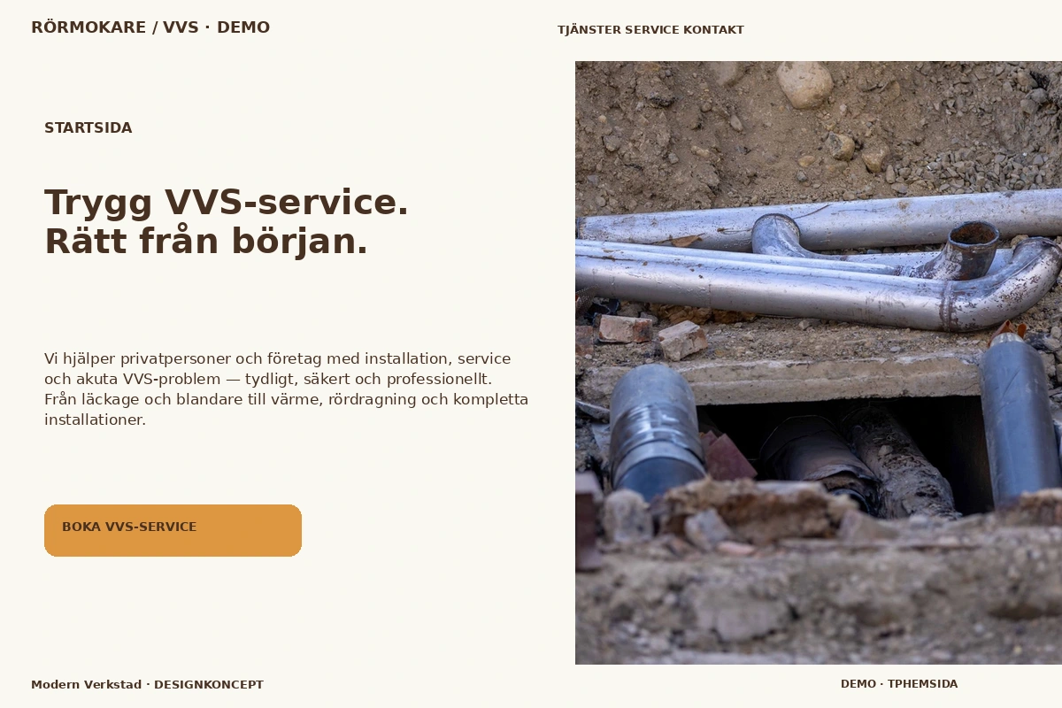 Modern Verkstad – Startsida för rörmokare / vvs
