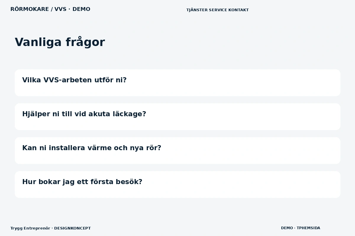Trygg Entreprenör – Vanliga frågor för rörmokare / vvs