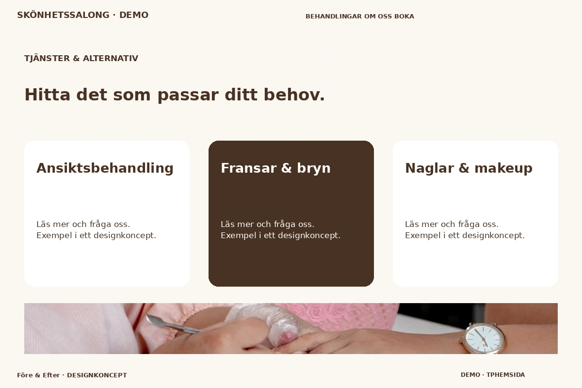 Före & Efter – Tjänster & alternativ för skönhetssalong