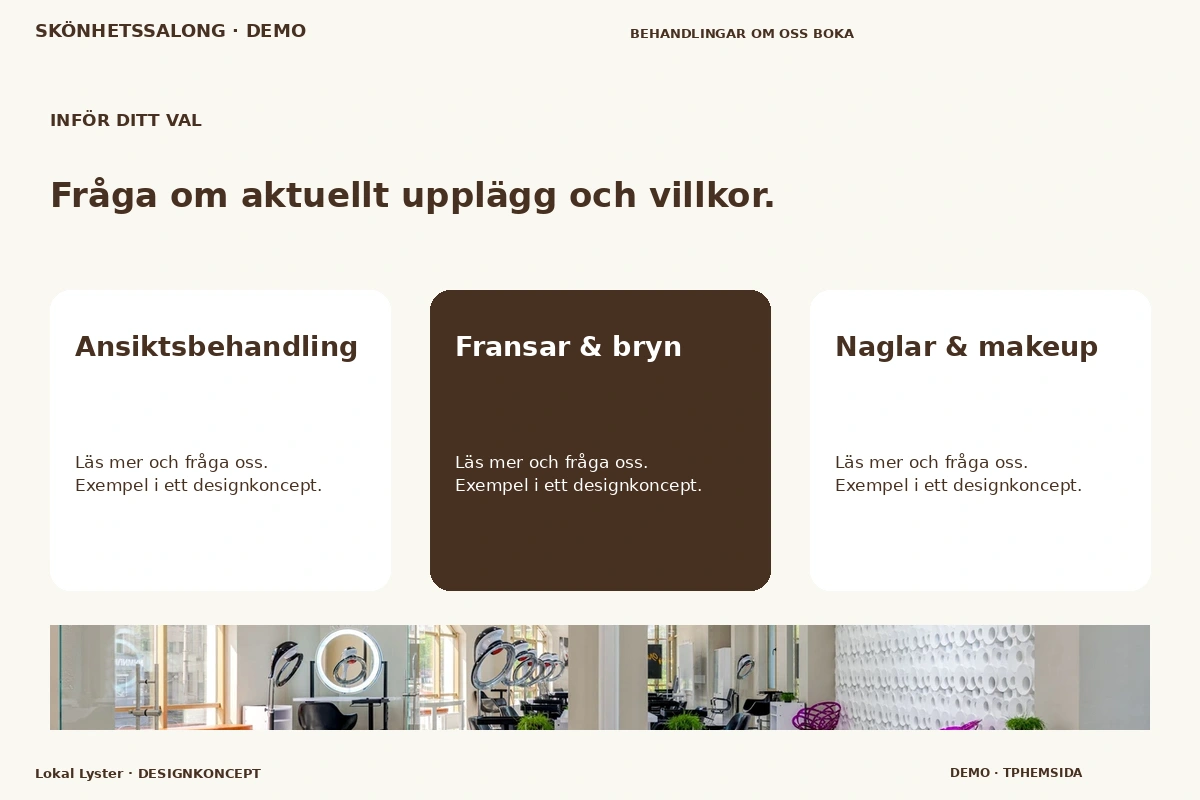 Lokal Lyster – Alternativ & villkor för skönhetssalong